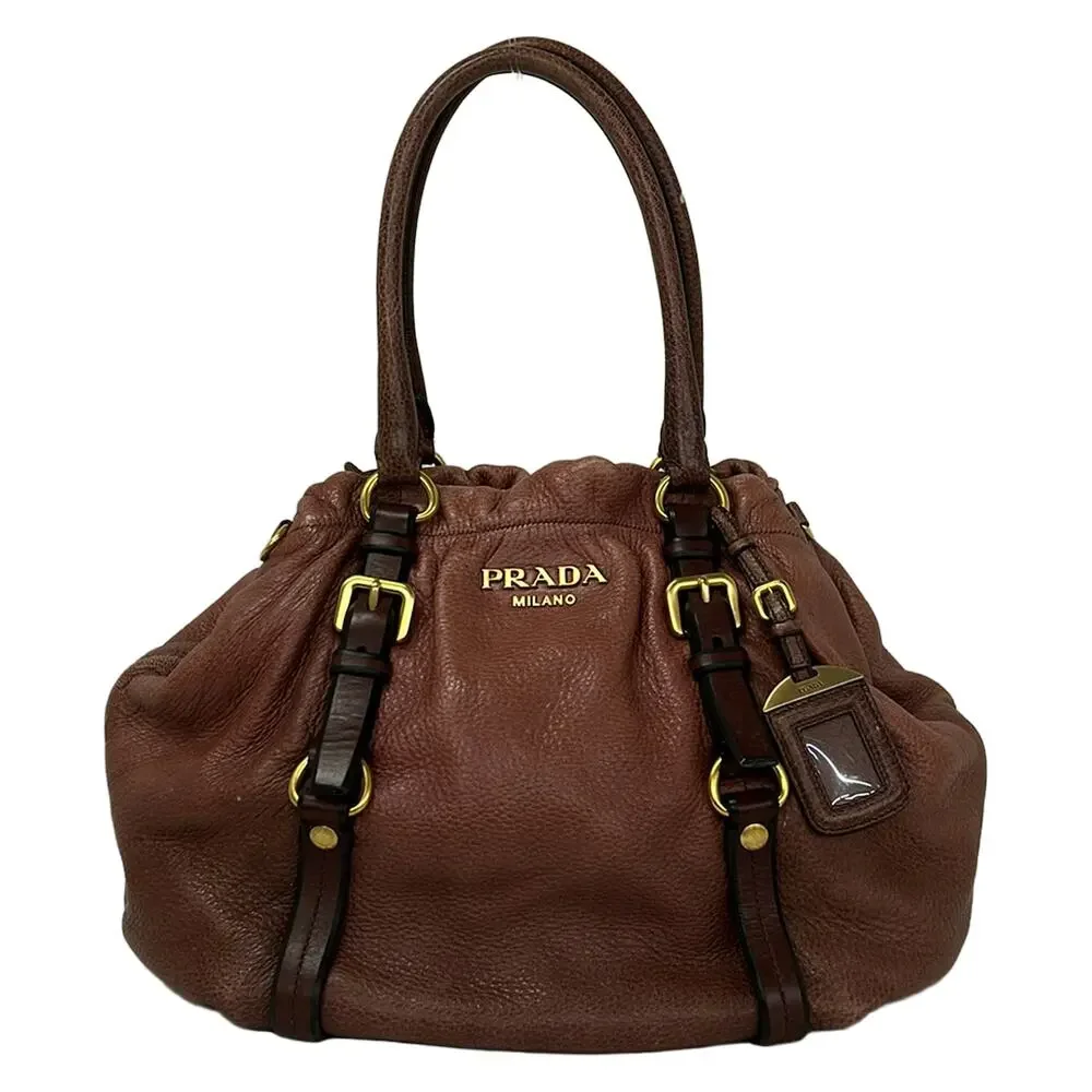 Prada Tote Bag Pink Brown Dark Brown